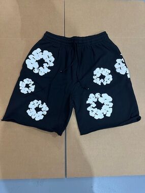 Black Athletic Shorts with White Floral Rings